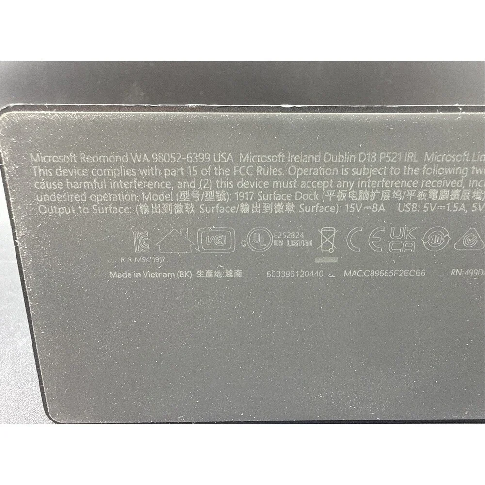 Microsoft Surface Dock 2 Model 1917 Docking Station with Surface Connect Cable